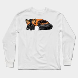 Cute Artwork of a Crouching Cross Fox I Long Sleeve T-Shirt